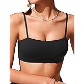 CRZ YOGA Womens Bikini Top A-C Cup Adjustable Thin Straps Bathing Suit Square Neck Padded Swimsuits