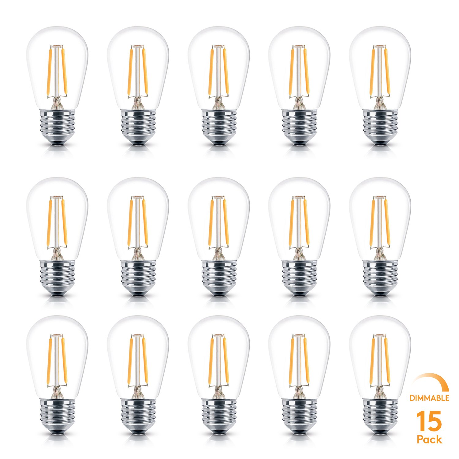 Brightech Ambience PRO LED S14 2 Watt Warm White 2700K Dimmable Bulb - Equal to 20-25W Incandescent Bulbs - Outdoor String Lights – Edison-Inspired Exposed Filaments Design- 15 Pack - E26 Base