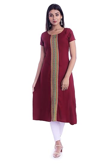 Hand Block Printed Jaal Weave Cotton Straight Kurta/Handloom Kurtis/Ethnic Wear Kurta/Cotton Kurtis (KF22-S, Multi-Coloured, Small)