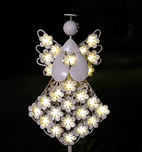 WSgift Solar Garden Angel Stake Lights Metal Hydrangea Angel Stake Memorial Gift w/ 27 Solar LEDs Solar Angel Lights Perfect as Angel Remembrance Gifts & Sympathy Gifts (7.7