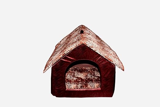 JAINSONS PET PRODUCTS Foldable Printed Velvet Fabric Dog House (Medium, Brown) Colour and Design May Vary