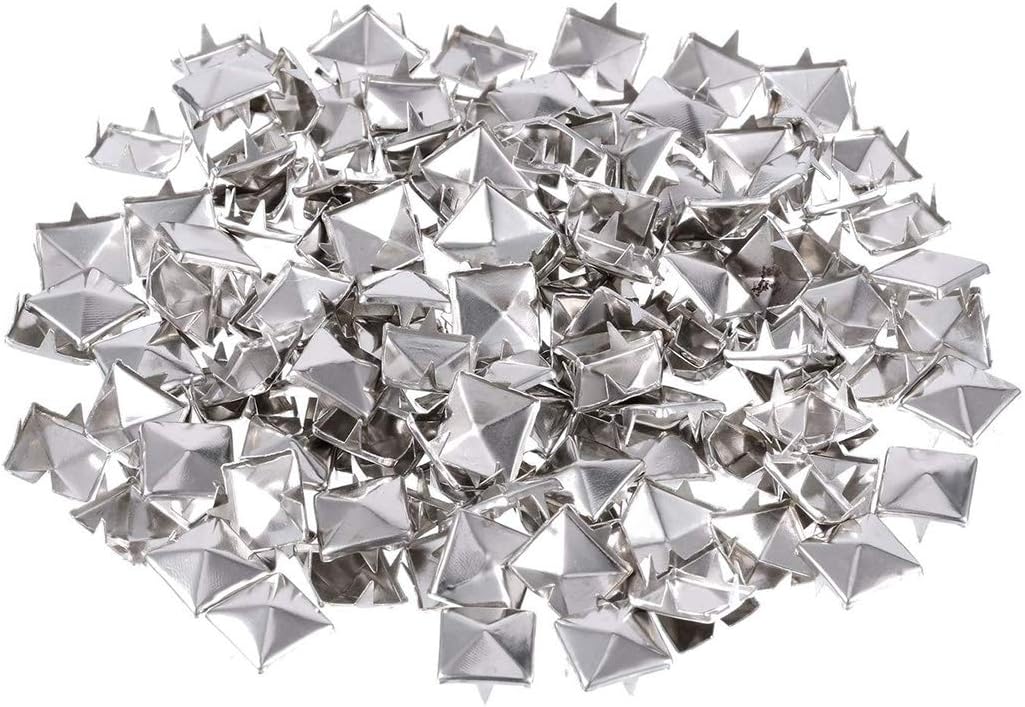 Roskio 100 Pcs 10mm Silver Square Pyramid Metallic Studs Riverts for DIY Craft Clothes Belt Shoes Bag Decor