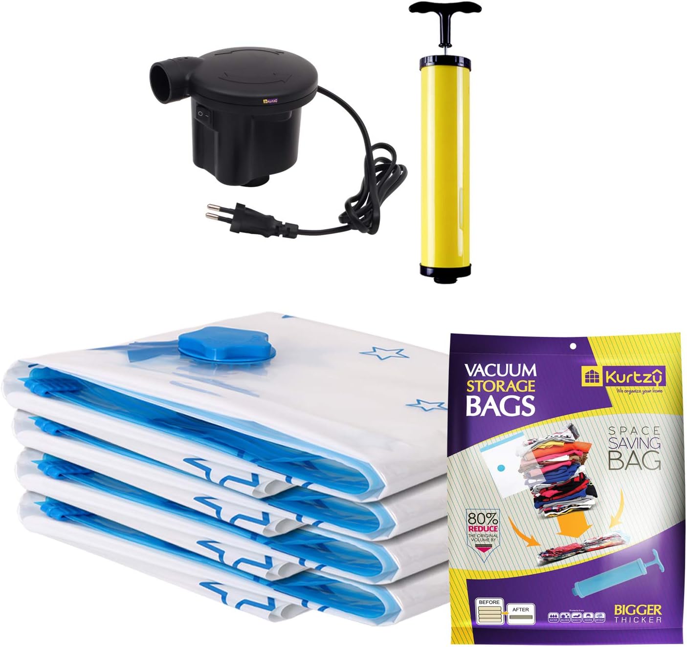 Kurtzy Reusable Vacuum Storage Space Saver Compression Sealer Bags for