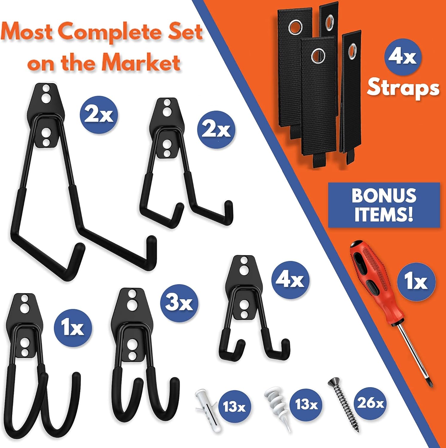 NEATSPACE Garage Hooks Heavy Duty [ 17 Piece Set ] - Our Garage Hooks Wall Mount to Any Surface; Garage Organization and Storage; Garage Storage Hooks; Garage Hangers; Garage Wall Hooks Heavy Duty - - 