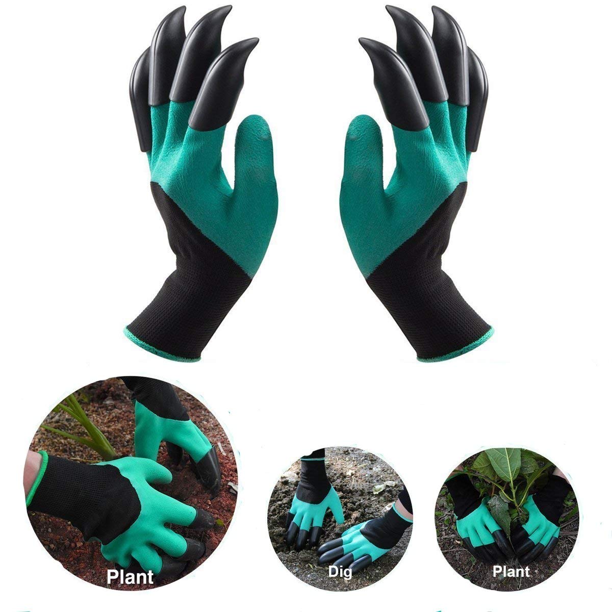 DIGGERZ LLC Garden Gloves with Claws; Universal Size; 8 ABS Plastic Claws on Left and Right Hands, Green; Quick & Easy to Dig Without Tools, - Great Gift for Mom and Dad, Safe For Planting