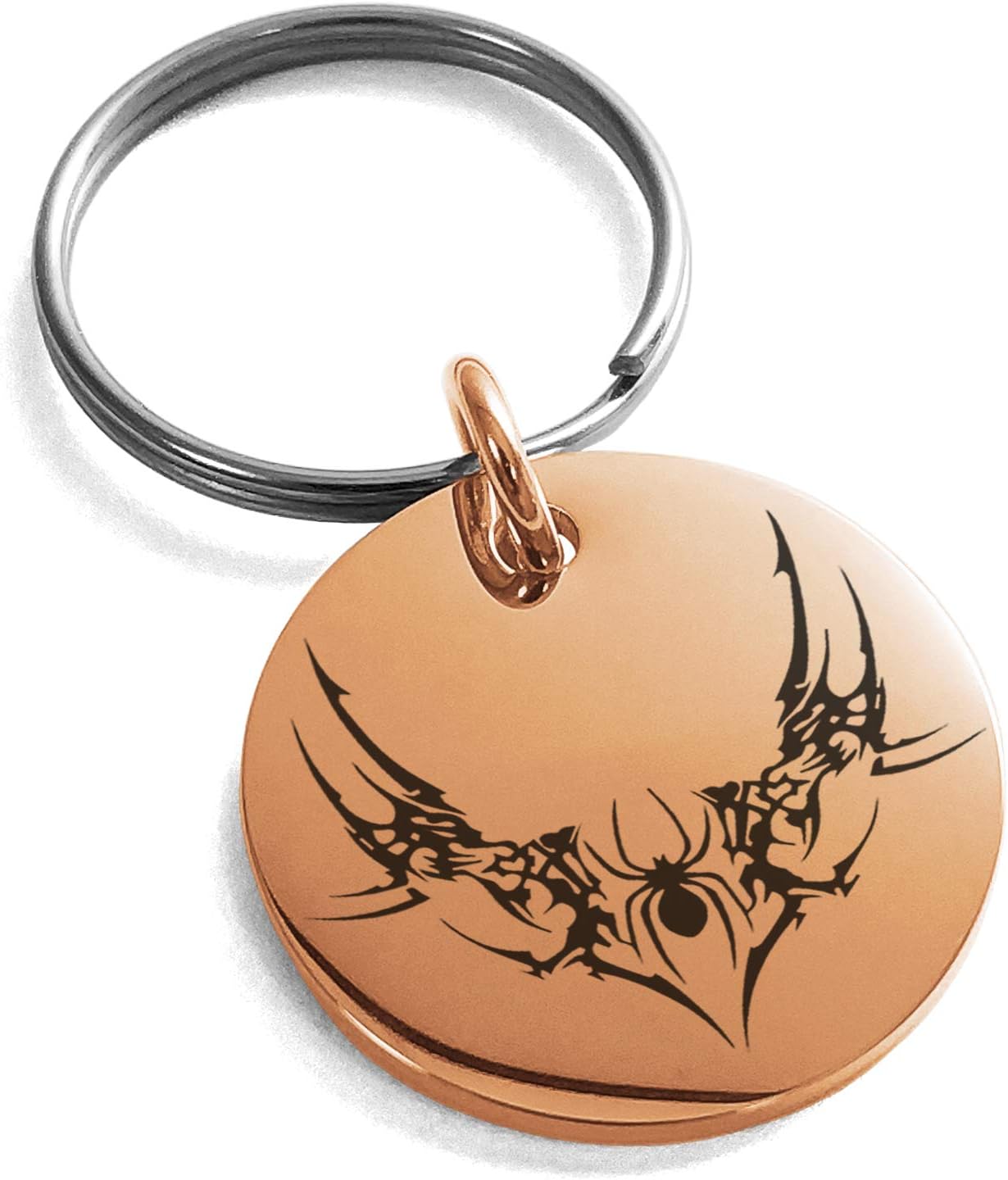 TioneerStainless Steel Wicked Black Widow Engraved Small Medallion Circle Charm Keychain Keyring
