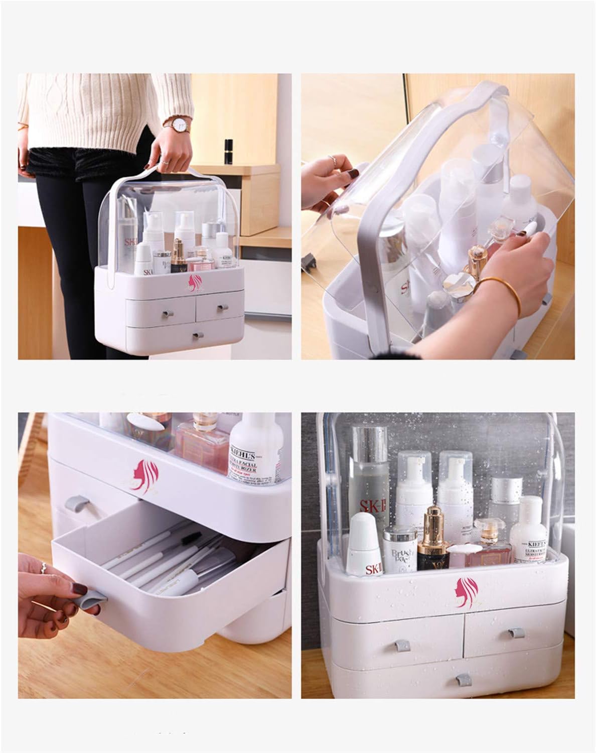 Clear Cosmetic Storage Organizer - Cosmetic Display Cases, Jewelry and Hair Accessories. Looks Elegant Sitting on Your Vanity, Bathroom Counter or Dresser. Clear Design for Easy Visibility (White): Home Improvement