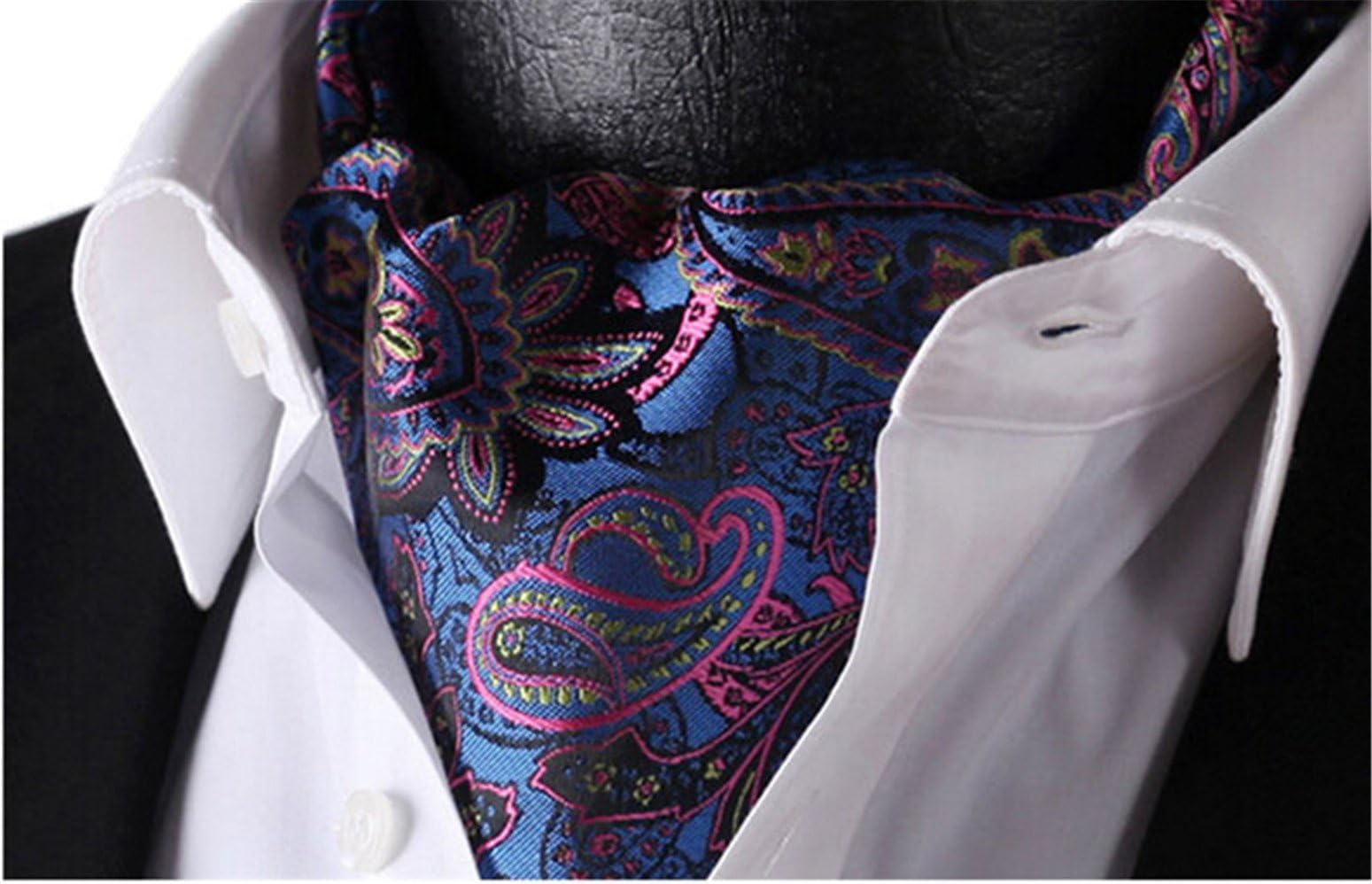 Allbebe Men's Blue Pink Floral 100% Silk Cravat Ties Jacquard Woven Casual Ascot