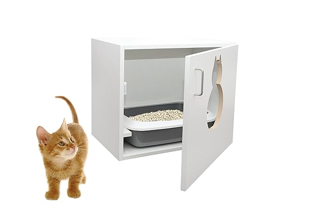 Hermesmöbel Katzenschrank MAUNZ (KLOM) B/T/H 60 x 41 x 53,5 cm weiß matt Katzentoilette Katzenhaus Katzenhöhle