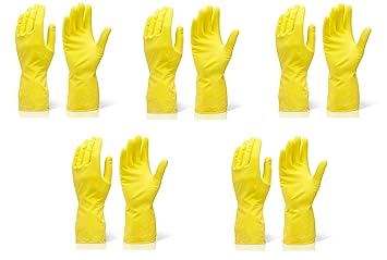 Arsa Medicare Waterproof Cleaning Gloves for Kitchen, Dish Washing, Laundry, Perfect For Garden Lightweight and Durable,Size: Large, FIVE Pairs