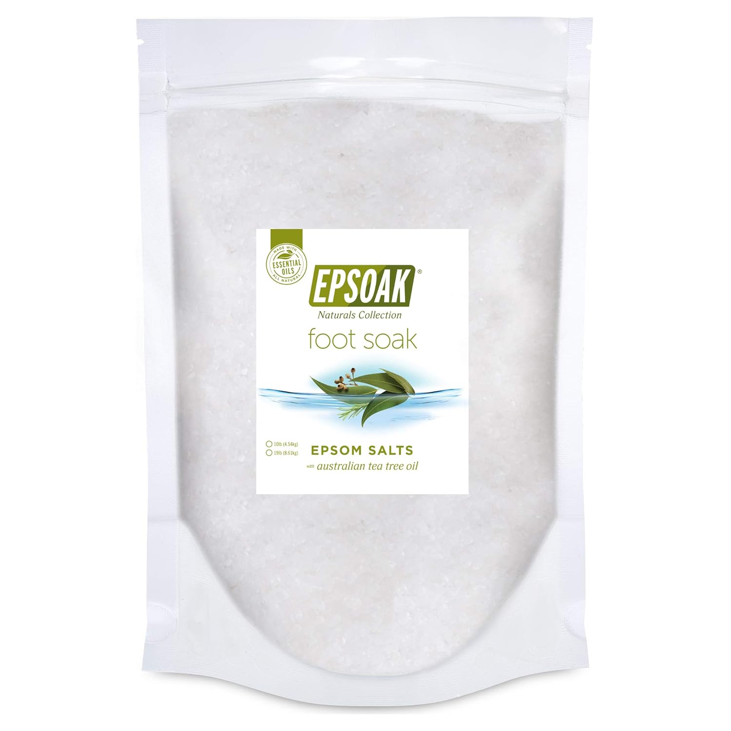 Tea Tree Oil Foot Soak with Epsoak Epsom Salt - 19 lb. Bulk Bag - Fight Bacteria, Nail Fungus, Athlete's Foot, and Unpleasant Foot Odor
