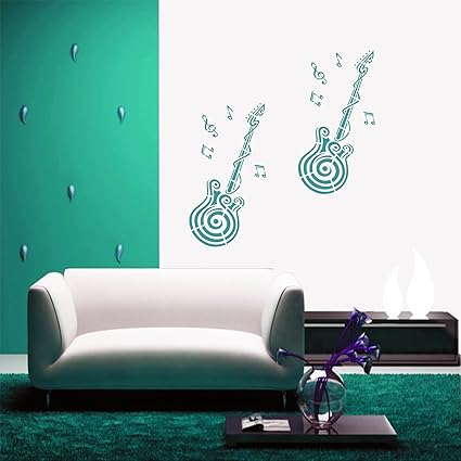 Kayra Decor Guitar Reusable Wall Stencil for Wall Decor/DIY Painting Stencil/Durable Than Wall Stickers in (16 X 24) Inches (Plastic Sheet), Clear