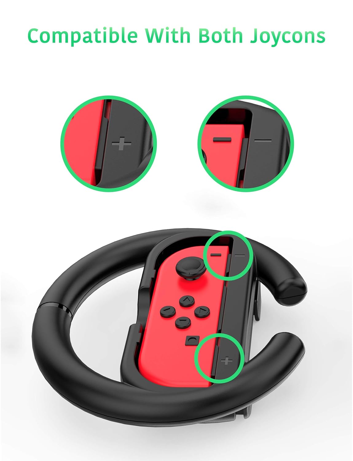 Steering Wheel Controller for Nintendo Switch (2 Pack) by TalkWorks | Racing Games Accessories Joy Con Controller Grip for Mario Kart, Black: Video Games