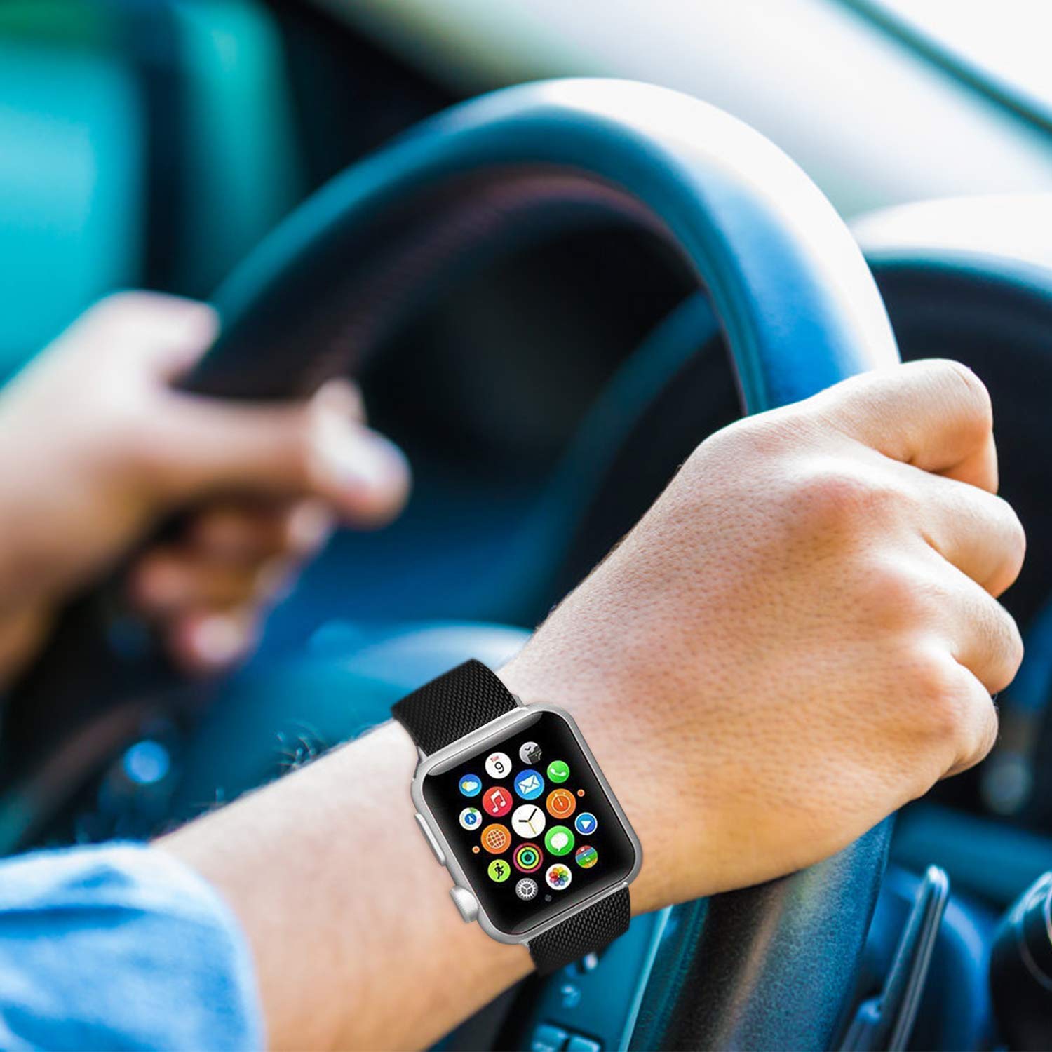 Compatible for Apple Watch Band 42mm 44mm, Stainless Steel Mesh Loop Bands with Adjustable Magnetic Closure Replacement for Iwatch Series 4 Black