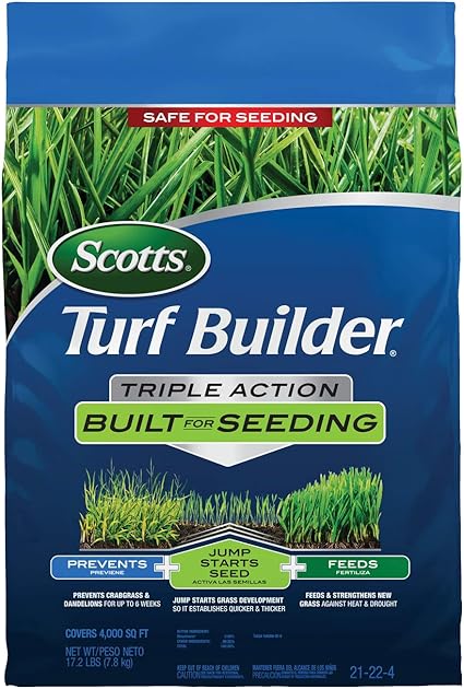 Amazon Com Scotts Turf Builder Triple Action Built For Seeding Covers 4 000 Sq Ft Feeds New Grass Lawn Weed Control Prevents Crabgrass Dandelions 17 2 Lbs Garden Outdoor