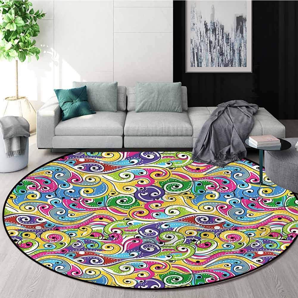 RUGSMAT Wave Round Area Rugs Living Room,Funky Doodle