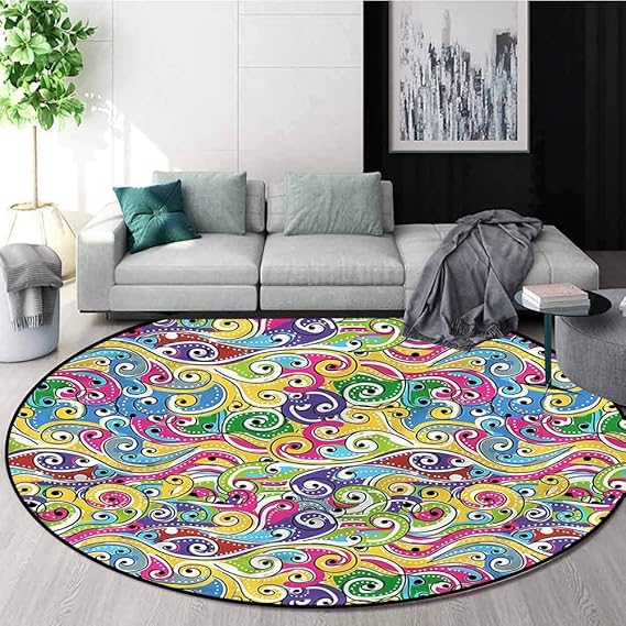 RUGSMAT Wave Carpet Gray Round Area Rug,Funky