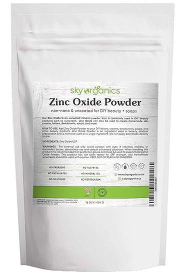 Sky Organics Uncoated And Non Nano 100 Cosmetic Grade Zinc Oxide Powder For Diy Sunscreen Lotion Uva And Uvb Protection And Ideal For Diaper Rash Cream 16 Oz Amazon In Beauty