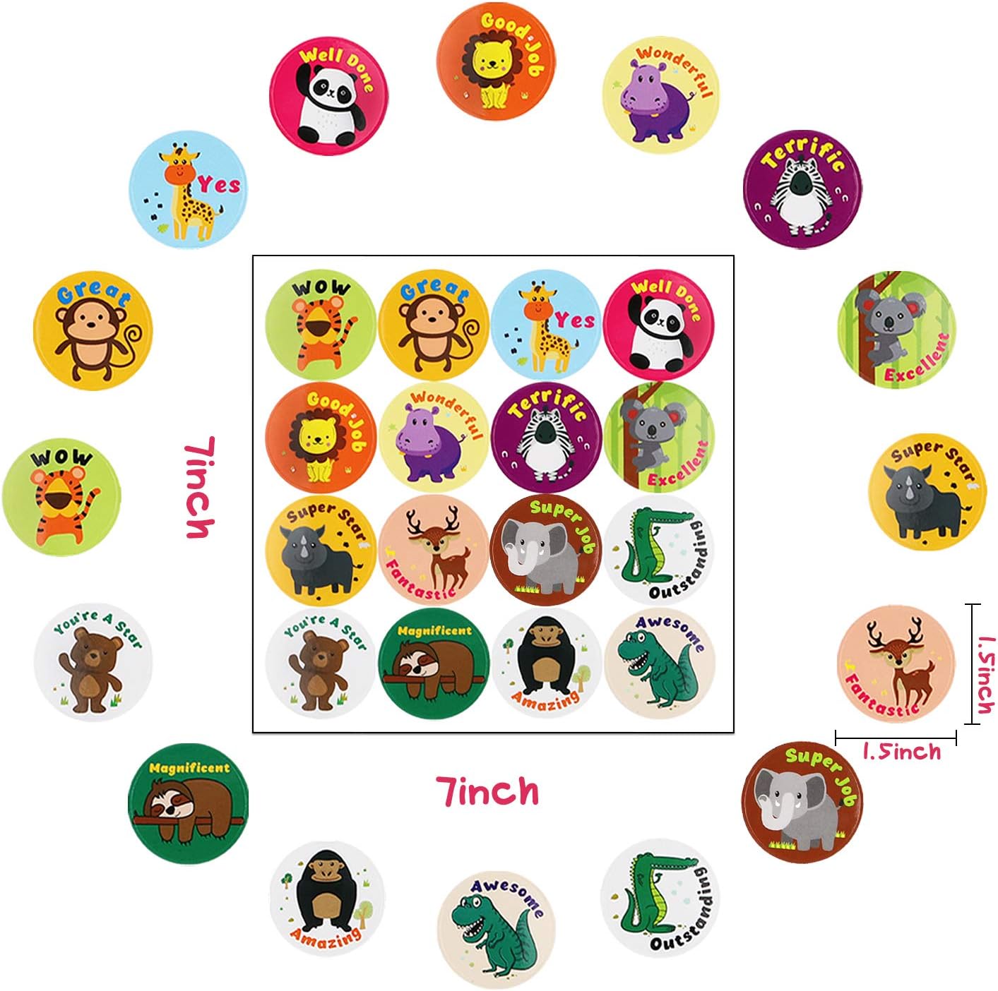 WATINC Reward Stickers 1000+ Count 1.5" 63 Sheets for Kids Teacher Kawaii Animals Panda Tiger Classroom Motivational Sticker Encouragement Behavior Stickers Scrapbooking Birthday Gift for Boys Girls : Office Products