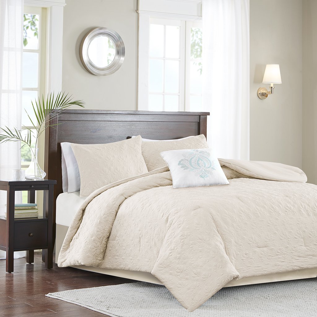 Madison Park MP102653 Quebec 5 Piece Comforter Set Queen Ivory New eBay