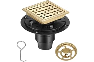 4 Inch Square Shower Floor Drain with Flange, Quadrato Pattern Grate Removable, 304 Stainless Steel Shower Drain Hair Catcher