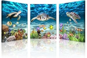 Lapremoly Canvas Wall Art for Bedroom Family Wall Decor for Living Room Bathroom Wall Decoration Ocean Sea Turtle Scenery Paintings Modern Pictures Artwork office Ready to Hang Home Decor 3 Pieces