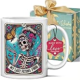 Koouyiedy My Last Flying Tarot Card Skull Coffee Mug Gifts for Women - Sarcastic Witchy Gifts for Girl Woman - Spooky Valentine Gift - Christmas Skull Cup - Funny Goth Gift for Mom
