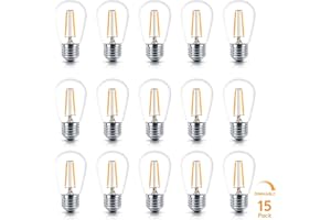 Brightech Ambience PRO Replacement LED Light Bulbs, 2 Watt Vintage LED Edison Bulbs, 2700K Soft White Dimmable Outdoor String Lights Bulbs, E26 Base - 15 Pack