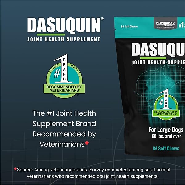 NUTRAMAX DASUQUIN FOR LARGE DOGS, JOINT HEALTH SUPPLEMENT, CONTAINS GLUCOSAMINE FOR DOGS, PLUS CHONDROITIN, ASU AND MORE, SUPPORTS HEALTHY JOINTS, SOFT CHEWS, 84 COUNT