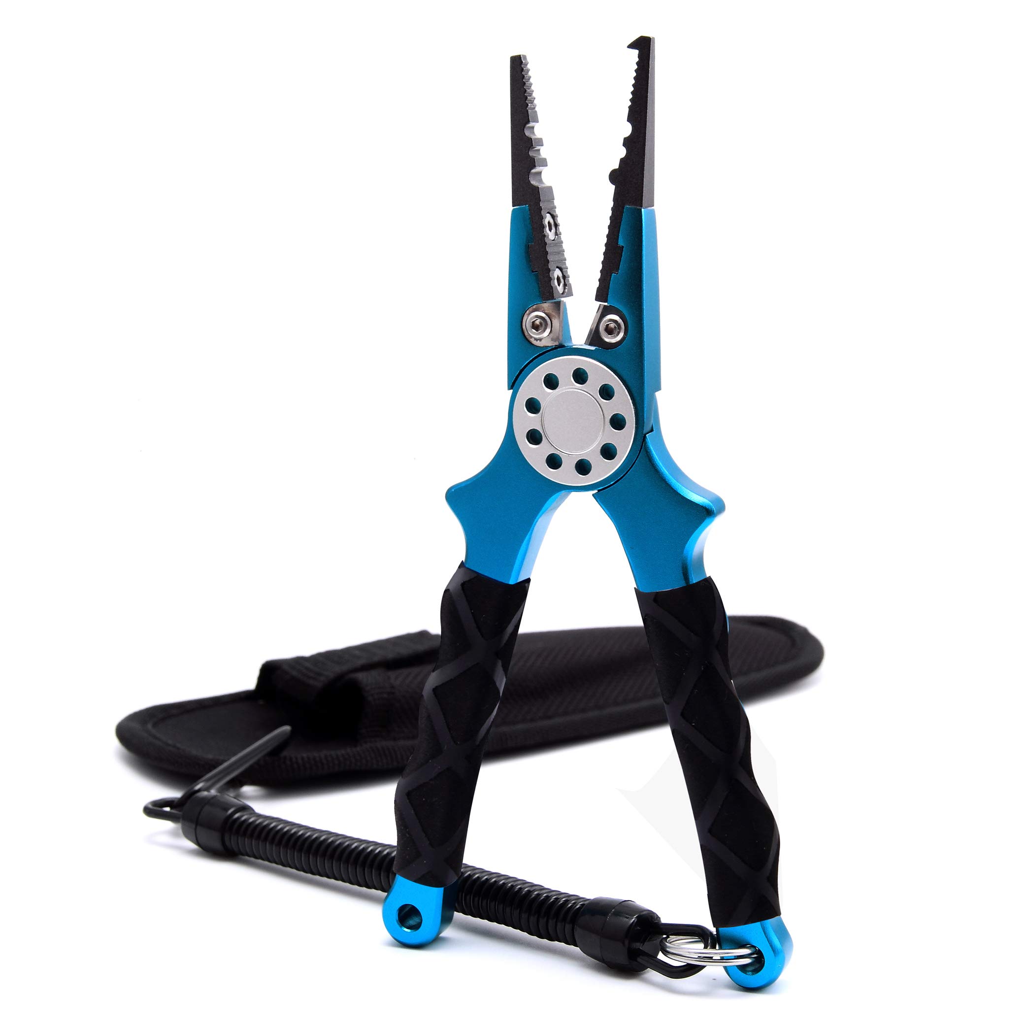 CRAZY SHARK Professional Saltwater/Freshwater Fishing Pliers Hook Remover Fishing Line Cutters with Sheath and Lanyard(Blue.T)