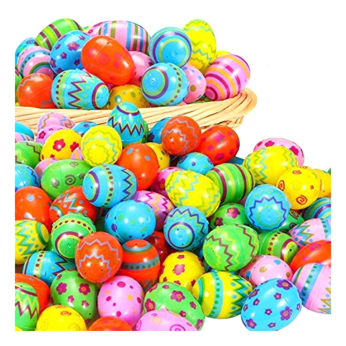 YEAHBEER 72 Pcs Plastic Printed Bright Easter Eggs 2.36" Tall for Easter Hunt, Filling Treats and Party Favor, Basket Stuffers