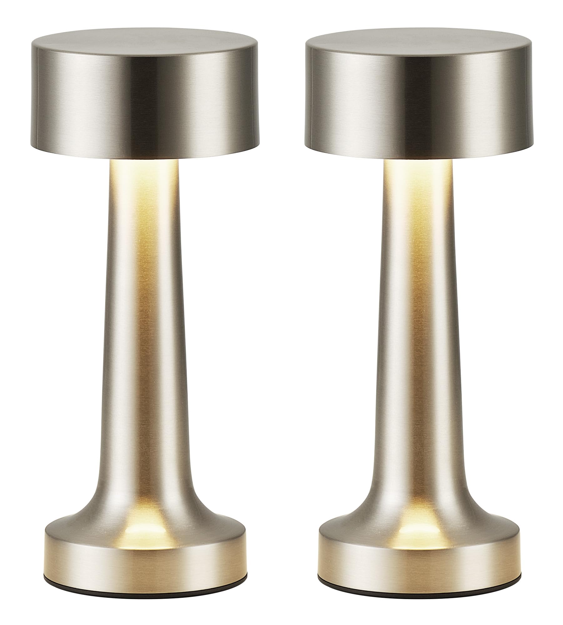 Photo 1 of ***(MINOR SCRATCHES)***PUSU Cordless LED Nickel Small Table Lamps Set of 2, Portable Rechargeable 4000mAh Battery Operated Desk Lamp, 3 Color Stepless Dimming for Kids, Restaurant, Bedside, Outdoor, Bar, Night Light, Gift