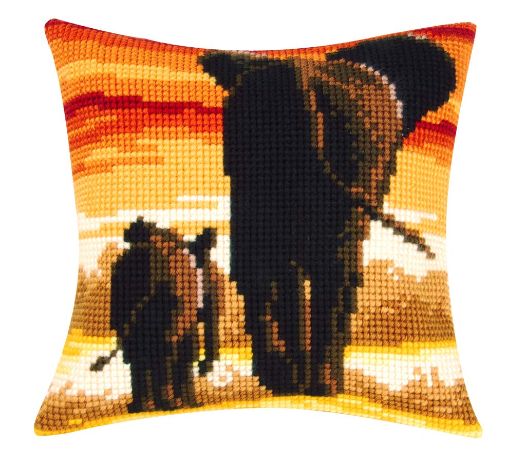 Vervaco Cross Stitch Cushion Elephants, Cotton Blend, Assorted, 26 x 1 x 7.6 cm