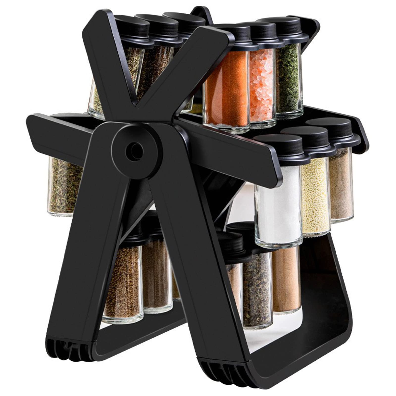 BestAlice Rotating Spice Rack Organizer with 18 Glass Spice Jars, 360 Degree Revolving Ferris Wheel, Removable, Black
