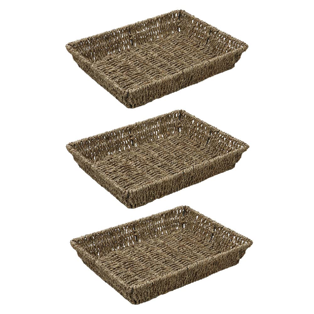 JVL Hand Woven Seagrass Rectangular Storage Tray, H:6 x W:33 x D:25cm, Capacity:4L, Set of 3