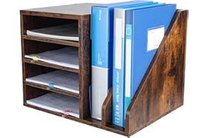 PAG Wood Desktop File Holder Organizer Mail Sorter for File Folders, Mails, Envelopes or Magazines, Brown