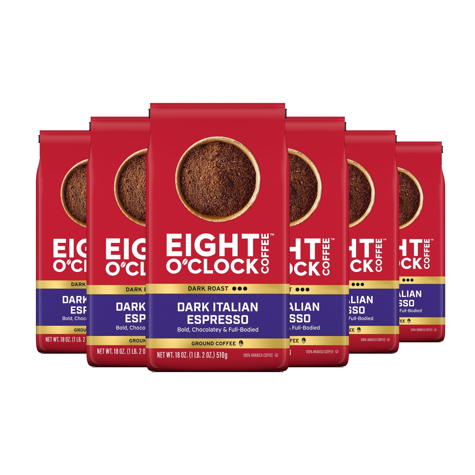 Eight O'Clock Coffee Dark Italian Espresso, Dark Roast, Ground Coffee, 100% Arabica, Kosher Certified, 18 Ounce (Pack of 6) Image
