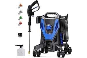 SEN-QII Electric Pressure Washer - 4800PSI 2.8GPM Power Washer with 500ML Foam Cannon, 4 Nozzle Tips, with 4-Wheel Anti-Tip Technology, 360° Swivels High Pressure Cleaning Machine for Cars, Driveways, Patios