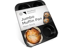 Wrenbury Jumbo Muffin Pan 6 Cup - Nonstick XL Deep Muffin Pan for Baking Nonstick 3.75" Cup - Big Giant Muffin Tin - Oversized Large Cupcake Mold - Dishwasher Safe