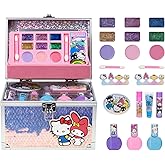 Hello Kitty & Friends Train Case Beauty Set, Kids Makeup Kit for Girls, Real Washable Makeup Set, Play Makeup, Party Favor, Birthday, Ages 3 4 5 6 7 8 9 10 11 12 by Townley Girl