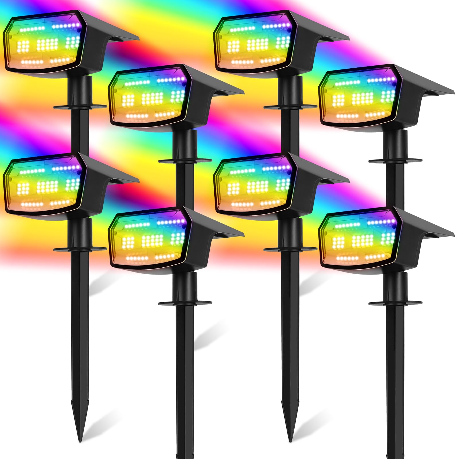 Photo 1 of Sucolite 8-Pack Solar Spot Lights Outdoor Waterproof IP65, 3 Lighting Modes 2-in-1 Solar Landscape Spotlights for Yard, 59 LED Solar Powered Wall Lights for Garden Pathway Driveway Walkway, Multicolor