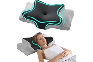 Hansleep 4.7/5.5" H Adjustable Cervical Pillow for Neck Pain, Ergonomic Memory Foam Neck Pillow for Sleeping with Pillowcase, Orthopedic Contour Neck Pillow for Side Back Stomach Sleeper, Grey