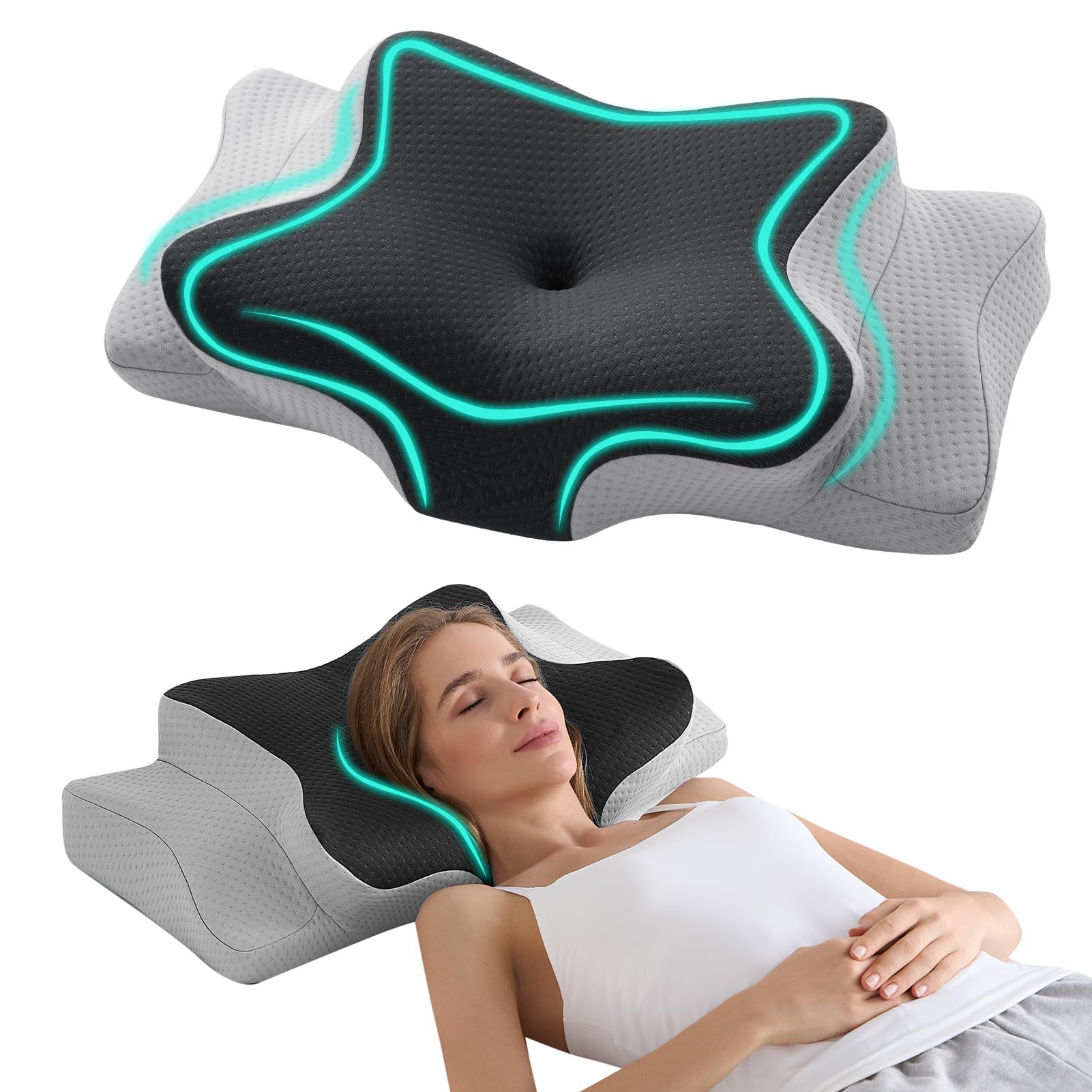 Photo 1 of Hansleep 4.7/5.5" H Adjustable Cervical Pillow for Neck Pain, Ergonomic Memory Foam Neck Pillow for Sleeping with Pillowcase, Orthopedic Contour Neck Pillow for Side Back Stomach Sleeper, Grey