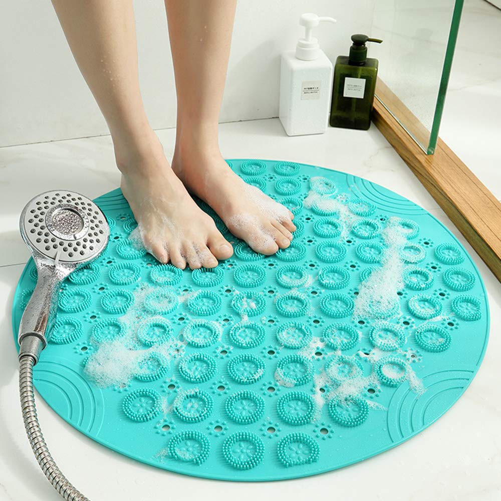 PVC Round Massage Bath Mat Non-Slip Shower Mat Bathroom Mat Machine Washable Bath Mat with Drainage Holes and Suction Cups, 55 x 55 cm, Green