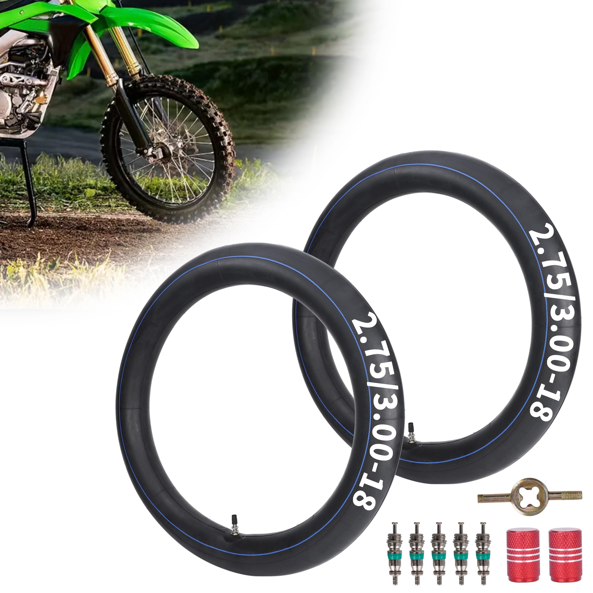 Photo 1 of RUTU 2.75/3.00-18 Inner Tubes with TR4 Straight Valve Stem for 80/90-18 80/100-18 90/90-18 Motorcycle Off Road Dirt Bike - 2Pack