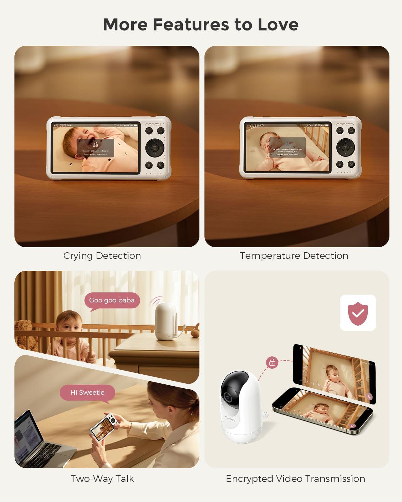 Momcozy Smart WiFi Baby Monitor with Camera and Audio, 5