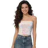 MehelloFeather Sequin Tube Top for Women Sparkly Strapless Crop Top for Party Club and Concert