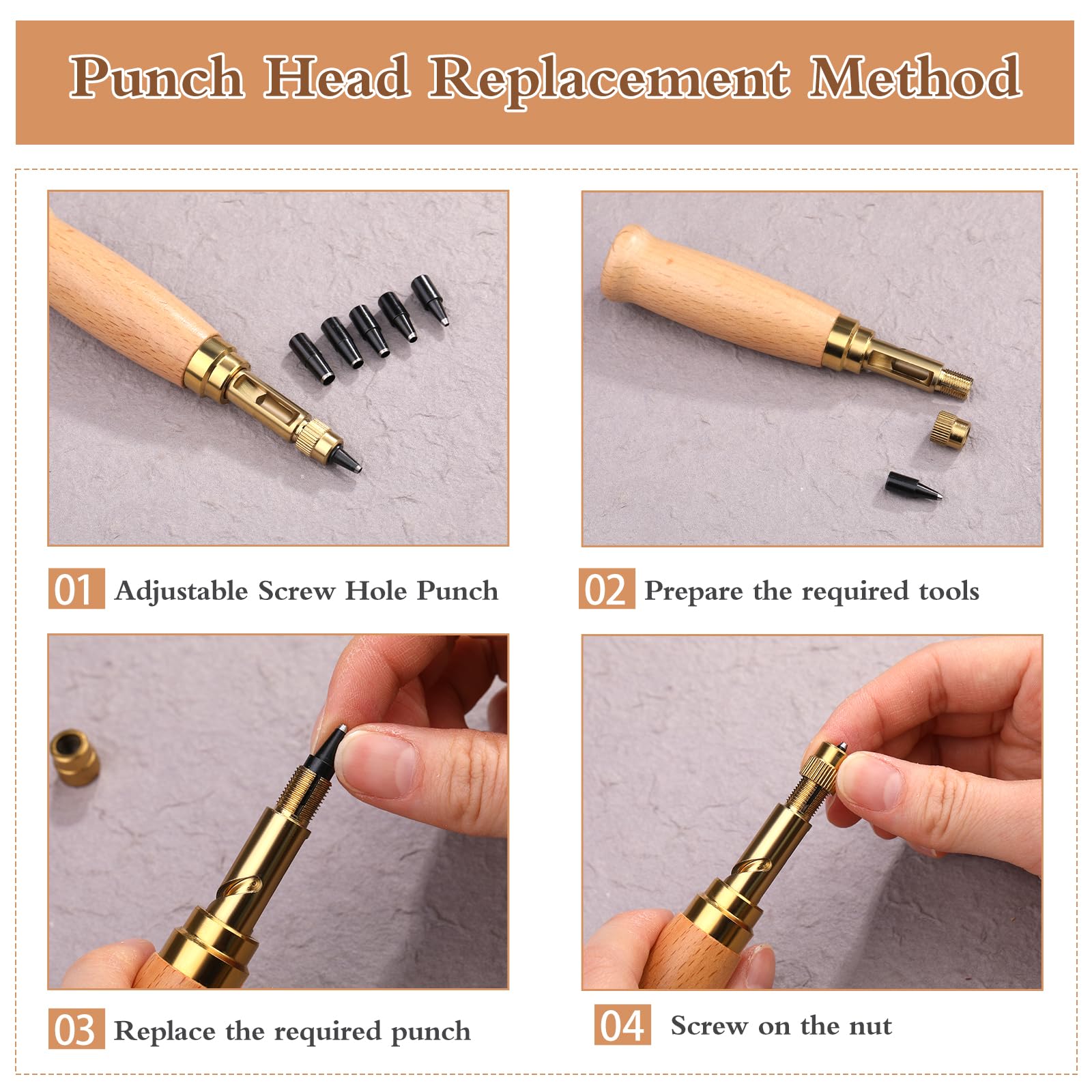 Mua Adjustable Japanese Screw Punch, Screw Hole Punch, 6 Tip Sizes Leather Paper Craft