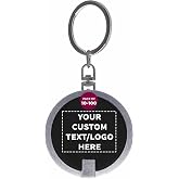 DISCOUNT PROMOS 10/50/100 Round LED Keychains - Customizable Text, Logo - Battery included, Plastic - Black