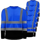 Zhanmai 6 Pack Long Sleeve Safety Shirt High Visibility Reflective Class 3 Hi Vis Construction Safety Shirt with Pocket Breathable for Men Women(Royal Blue)